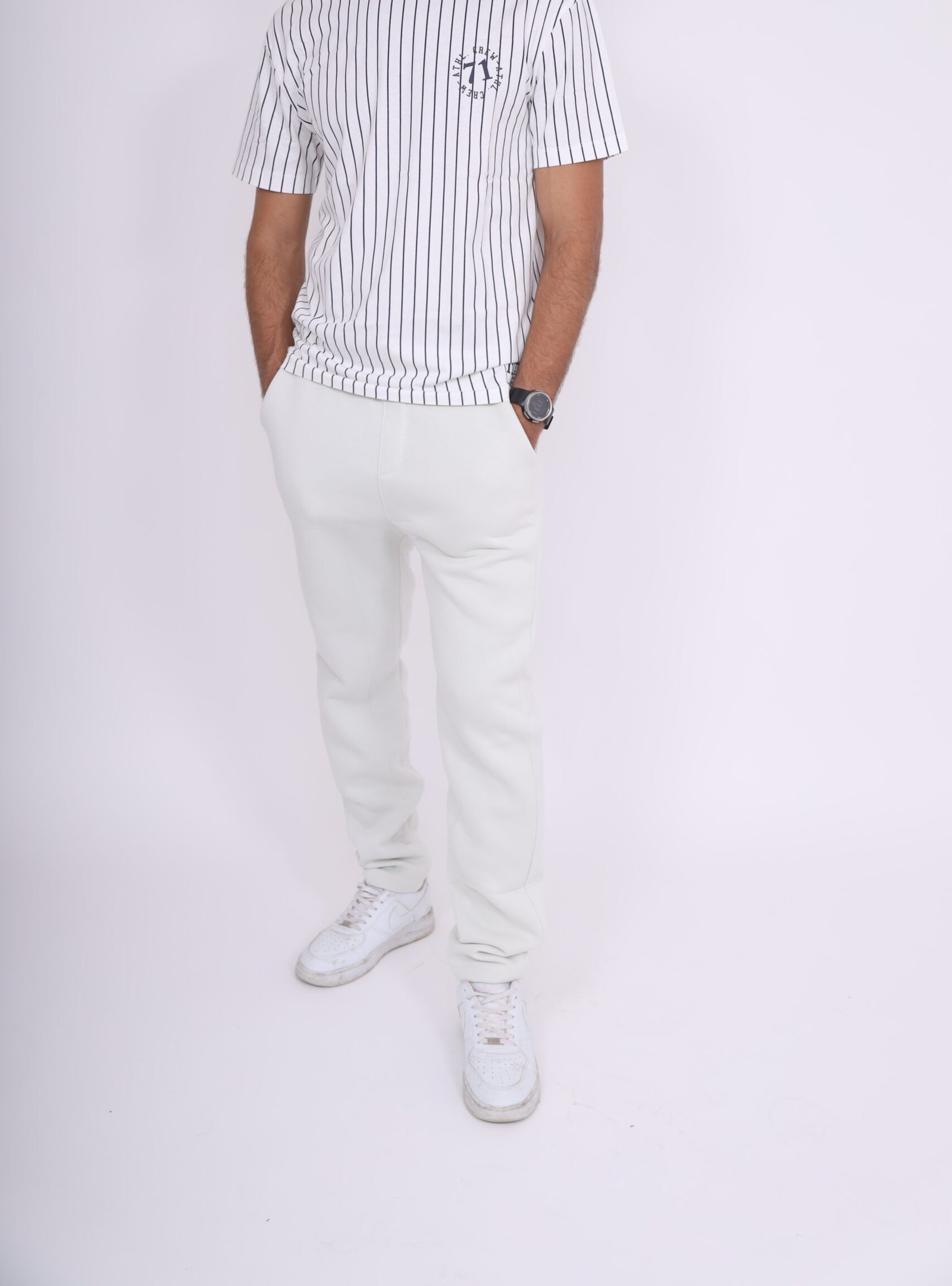 Jogging droit en molleton blanc