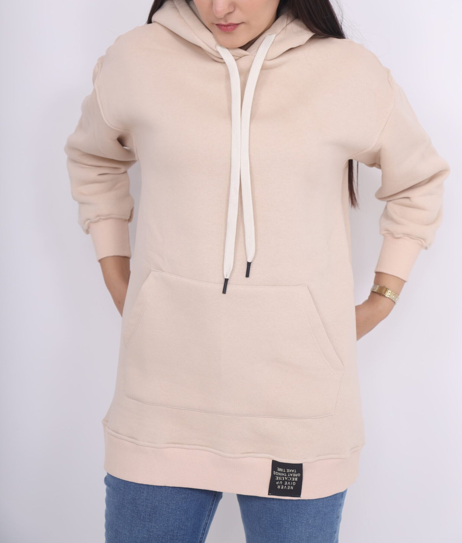 Sweat à capuche beige