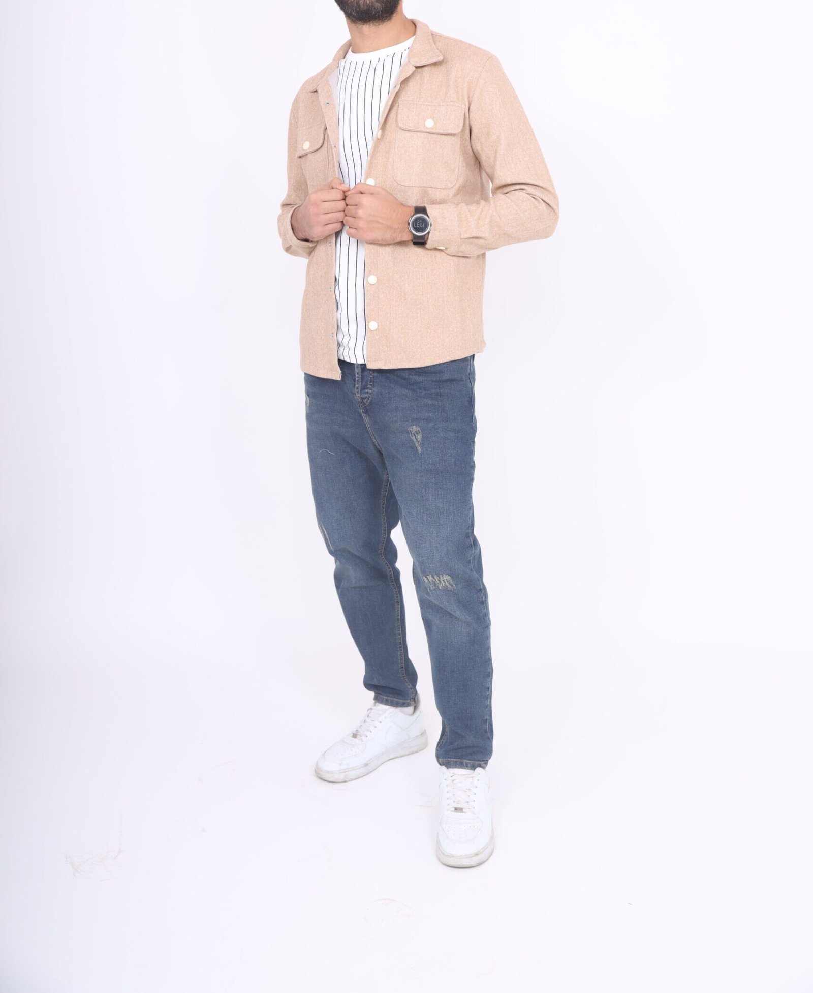 Surchemise en coton col chemise beige