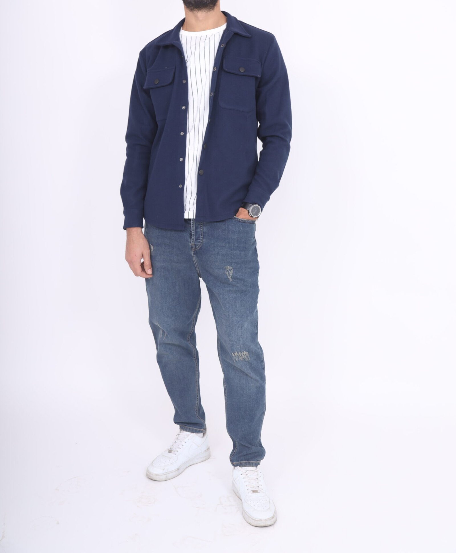 Surchemise en coton col chemise bleu