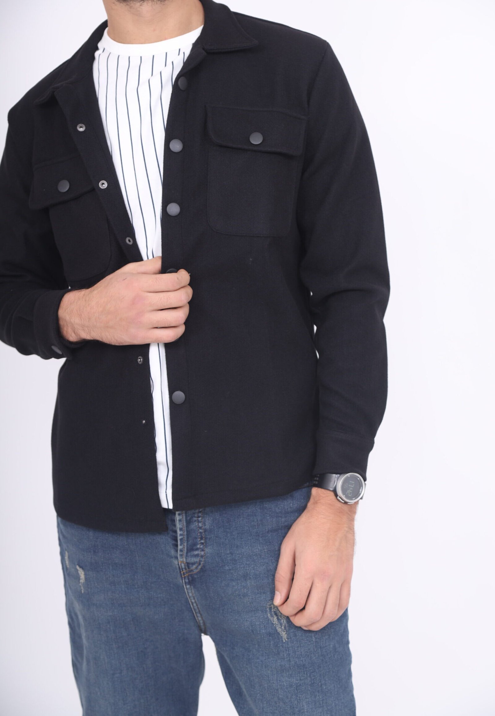 Surchemise en coton col chemise noir