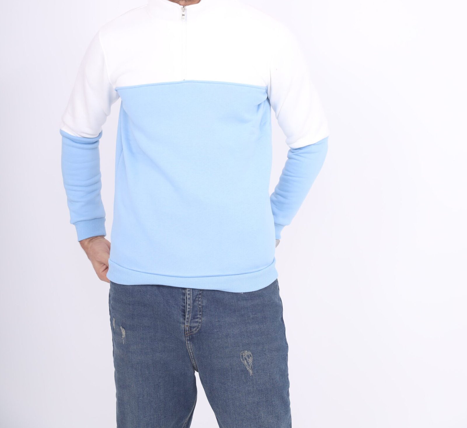 Sweat à col montant zippé bleu