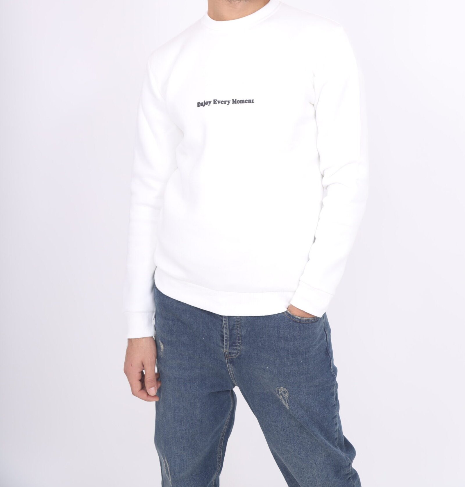 sweat col rond blanc