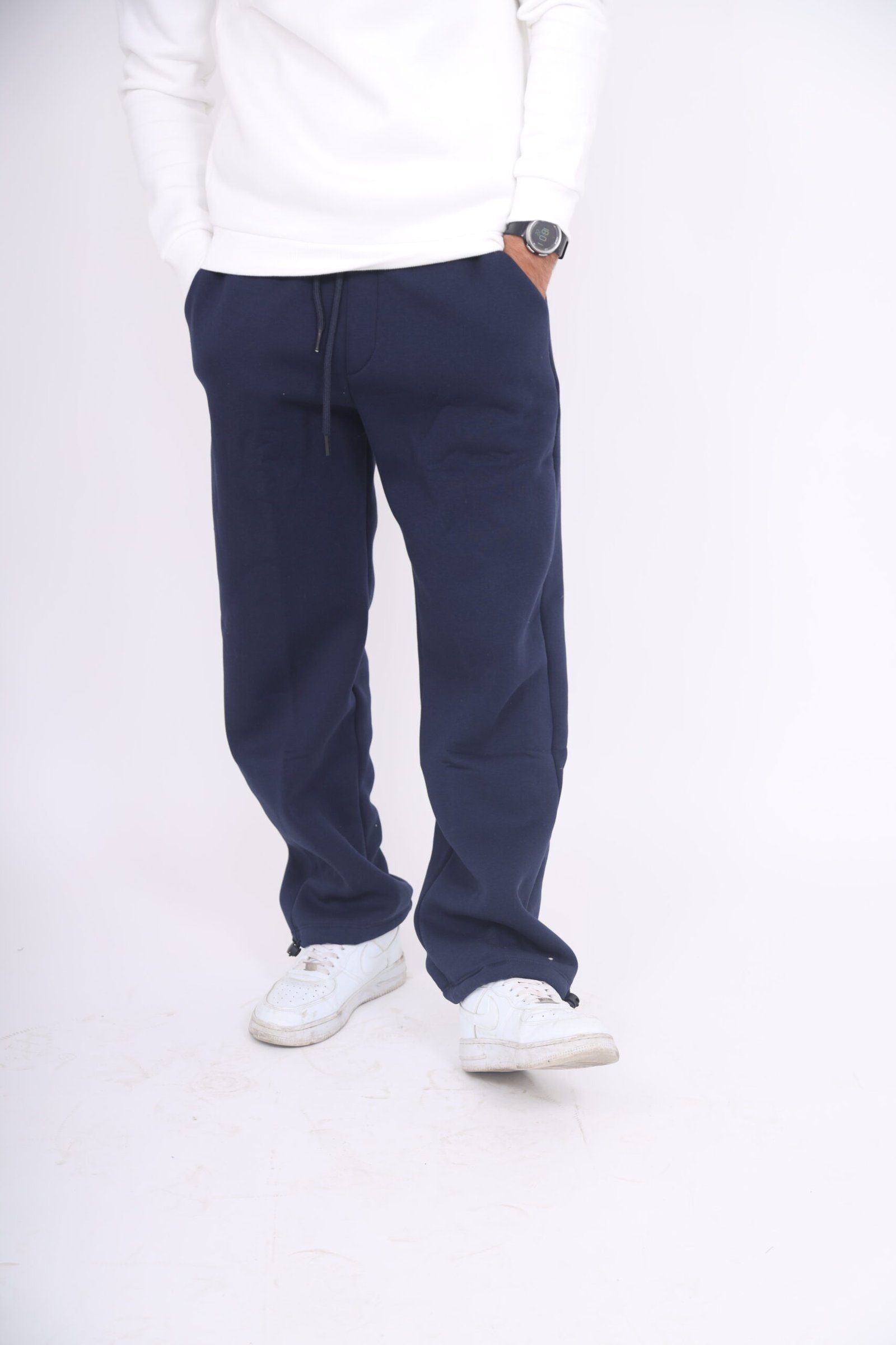 Jogging droit en molleton bleu